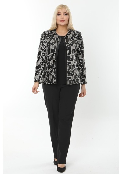 Ladies First Büyük Beden 3784 Siyah Ceket+bluz Takım 001