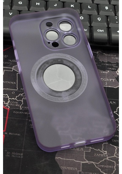 Apple Uyumlu iPhone 13 Pro Max Uyumlu Mor Renkli Yarı Şeffaf İnce Sert Kapak Kılıf Kamera Lens Korumalı Mor -