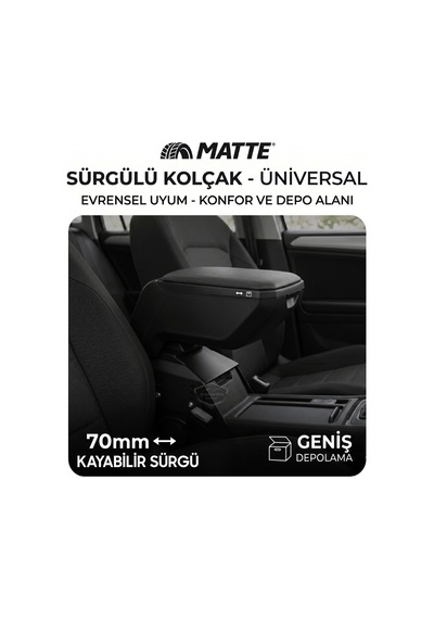 Üniversal Her Araca Uygun Lüx Sürgülü Kol Dayama Kolçağı Kızaklı Yüksek Kalite Oto Araç Kolçak Siyah