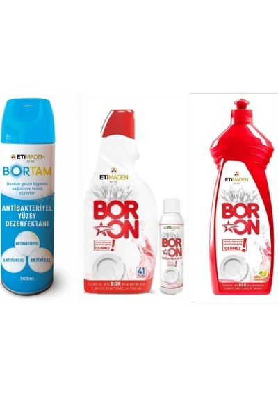 Boron Jel Bulaşık Makine Deterjanı 41yıkama + Boron Elde Yıkama 650 Ml++bortam Dezenfektan Viral