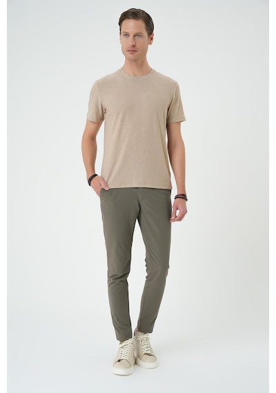Efor Comfort Fit Bisiklet Yaka Kabartma Desenli Casual Bej Tişört Ts 899 Bej