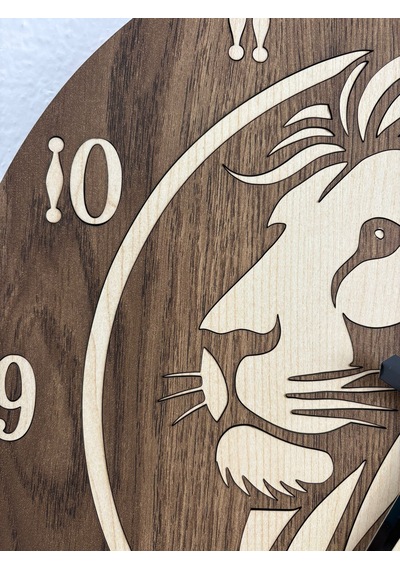 Safari Serisi - Aslan - Ahşap Duvar Saati - 40 Cm Ahşap