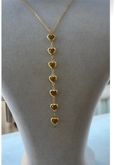 Kadın Gold Renk Zirkon Taşlı Kalpli Y Model Kolye 45 Cm Sarı