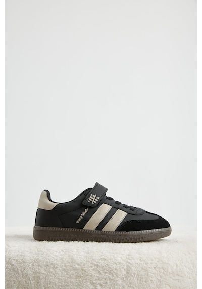 Tonny Black Termo Taban Yanı Şeritli Cırtlı Bağcıklı Sneaker Çocuk Unisex Siyah Bej Sneaker Tbzer040