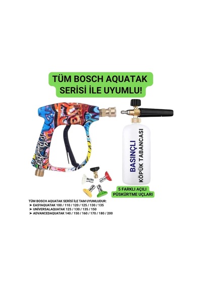 Polham Tüm Bosch Aquatak Serisi İle Uyumlu Basınçlı Yıkama Makineleriyle Uyumlu Profesyonel Araç Yıkama Tabanca Seti