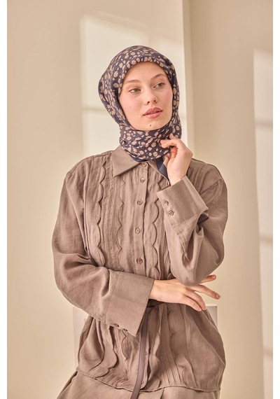 Silk Home Aura Eşarp 140005-05 Koyu Lacivert, Vizon, Çikolata Kahve