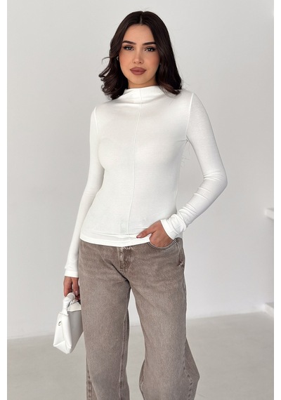 Noa & Noa Kadın Dikiş Detaylı Fit Bluz White Line Beyaz