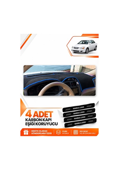 Kia Cerato 2004-2008 Uyumlu Ön Torpido Koruma Kılıfı Halısı Koruyucu Örtüsü - Siyah Mavi