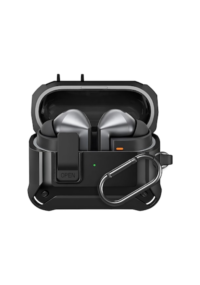 Samsung Galaxy Buds 3 Pro, Buds 3 Ve Buds 3 Fe İle Uyumlu Mandallı Kapak Kilit Sistemli Mat Dokulu Darbelere Dayanıklı Premium Silikon Kılıf