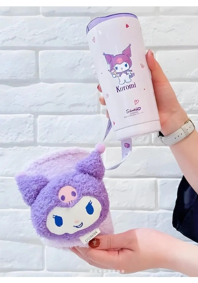 Sanrio Lisanslı Kuromi Paslanmaz Çelik Bardak Dekoratif Kılıflı 550 Ml Çok Renkli