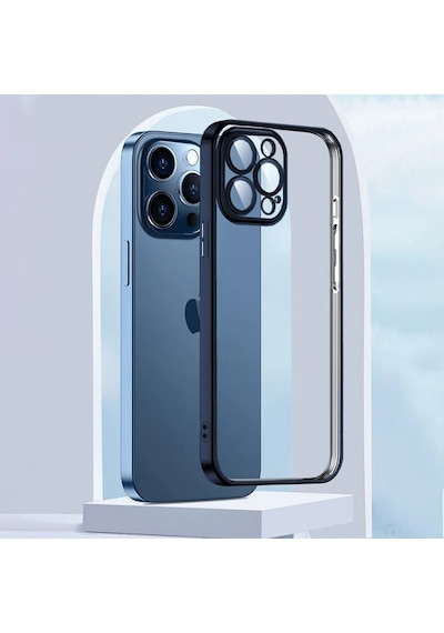 Ally Fashion Series Apple iPhone Uyumlu 13 Pro Max Kılıf Renkli Kenar Lazer Çerçeveli Silikon Kılıf- 5775 Lacivert