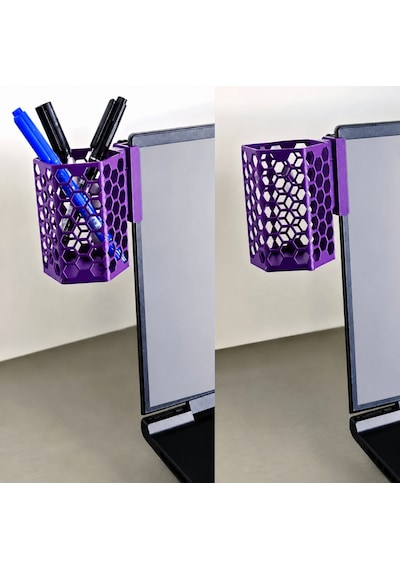 3d Baskı Monitor Kalemlik - Petek Desenli Laptop Kenar Altıgen Kalemlik-mor