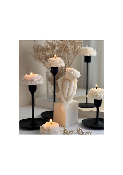 Dekoratif Beyaz Renk Şakayık Gül 3 Lü Gül 7x7 Cm Modern Dekoratif Soy Mum Tüm Renkelr