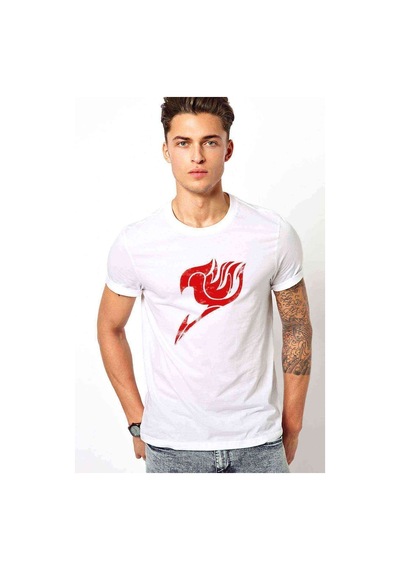 Anime Fairy Tail Glass Guild Emblem Baskılı Beyaz Erkek Tshirt (531002781)