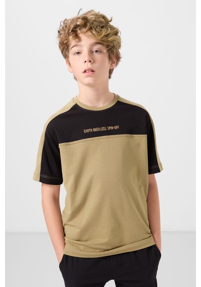 Tommylife Koyu Bej Pamuklu Yumuşak Dokulu Oversize Fit Baskılı Erkek Çocuk T-shirt - 11290 Bej