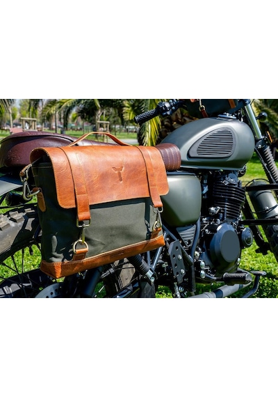 Motosiklet Çantası, Motosiklet Yan Çantası, Kanvas Çanta, Geçme Kilitli Yeşil Diğer