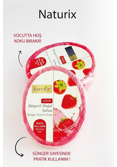 Naturix Çilek Peeling Etkili Cilt Arındırıcı Çilek Süngerli Sabun 150 G
