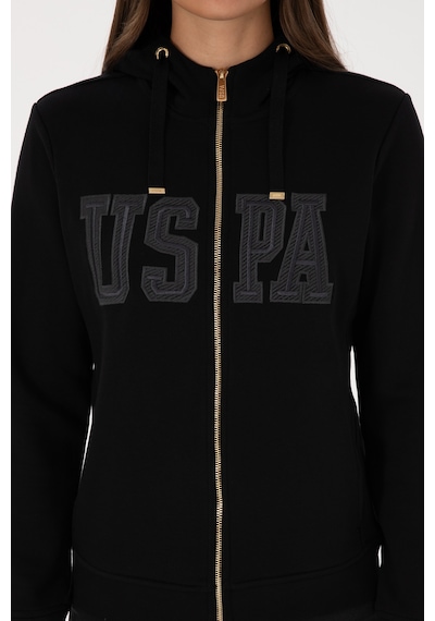 U.S. Polo Assn. Kadın Siyah Fermuarlı Kapüşonlu Basic Sweatshirt 50307769-VR046