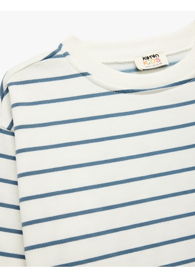 Koton Uzun Kollu Bisiklet Yaka Şardonlu Çizgili Sweatshirt Mavi Çizgili 7wkb10066tk