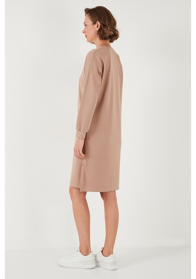 Lela Modest Oysho Kumaş Relaxed Fit Yırtmaçlı Bayan Tunik 5865878 Bisküvi