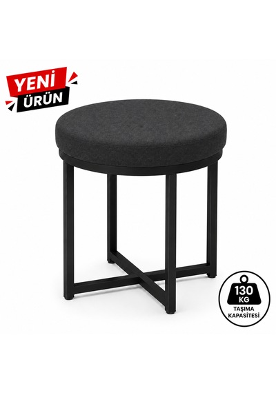 Ziro 4lü Puf Takımı Tabure Bench Makyaj Sandalyesi Siyah Ayak Antrasit