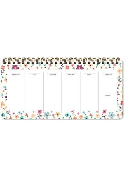Keskin Color Spiralli Planner Krem Çiçek 13x27 Cm Spiralli Haftalık Planlayıcı