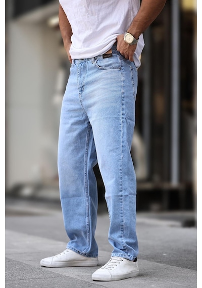 Madmext Mavi Erkek Yıkamalı Baggy Jean 7216-mavi Mavi