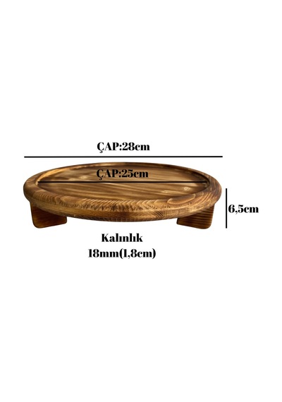 Yuvarlak Doğal Ahşap Sunum Tabağı Ayaklı Çukur Ahşap Sunumluk Beyaz Çam Çap:28cm Yük:6,5cm