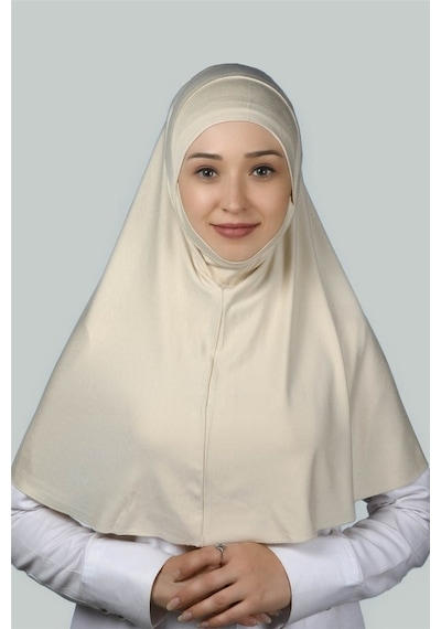 Altobeh Hazır Türban Peçeli Pratik Eşarp Tesettür Nikaplı Hijab - Namaz Örtüsü Sufle (XL) - Krem