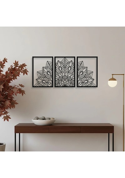 Mandala Metal Tablo 3'lü Yatay Set Detaylı Sanat Duvar Dekoru