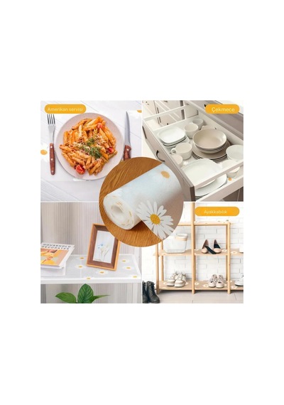 Mutfak Eva Shelf Liner Şeffaf Astar Kaymaz Dolap İçi Çekmece Örtüsü Papatya Desen Mat 45cmx10 Metre Diğer
