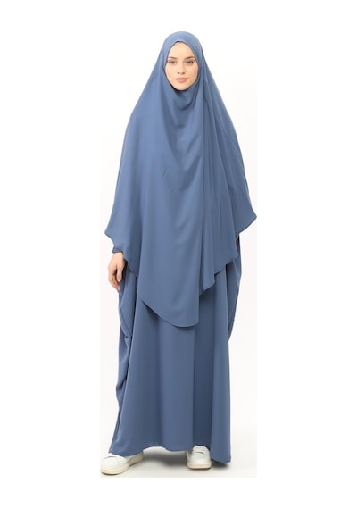 Altobeh Sultanbaş Nikaplı Çarşaf Cilbab Khimar Abaya Kolu Lastikli Hakim Yaka Peçeli Ferace Medine İpek Kot 1412-158-s-m Mavi