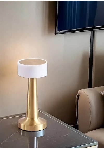 Dekoratif Şarjlı Dokunmatik Led Masa Lambası Usb Kablolu Abajur Ve Gece Lambası Altın Tek Renk