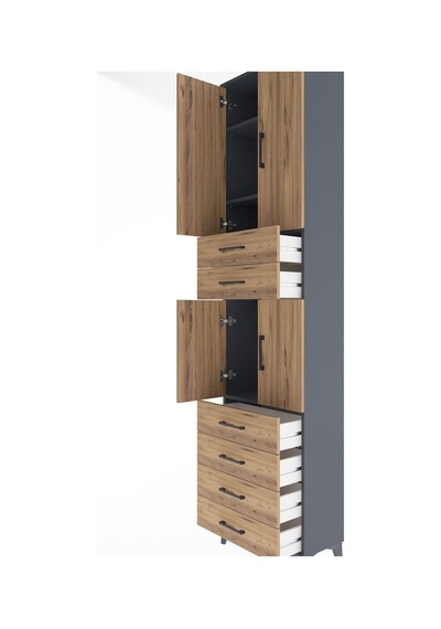 Arges Dolap 4 Raflı 6 Çekmeceli 4 Kapaklı 60x30x243 Antrasit-çam Antrasit