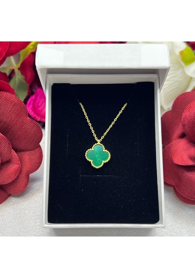 Yonca Yeşil Taşlı Kadın Kolyesi 925 Ayar Gümüş Altın Kaplama 12 Mm Altın
