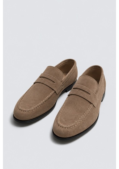 %100 Süet İnce Taban Loafer Bej