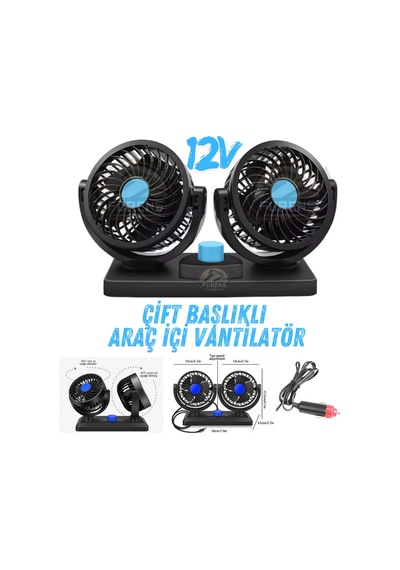 Araç İçi Vantilatör 360 Dönebilen Torpido Üstü Çift Başlıklı Vantilatör 12v Uyumlu Soğutucu Fan