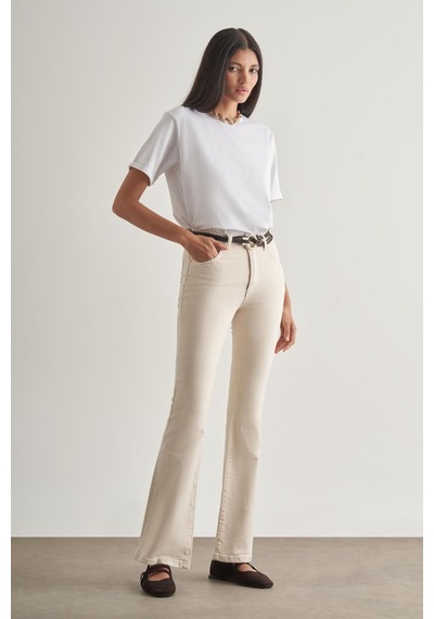 Mizalle Skinny Fit Flare Paça Ekru Denim Pantolon Ekru