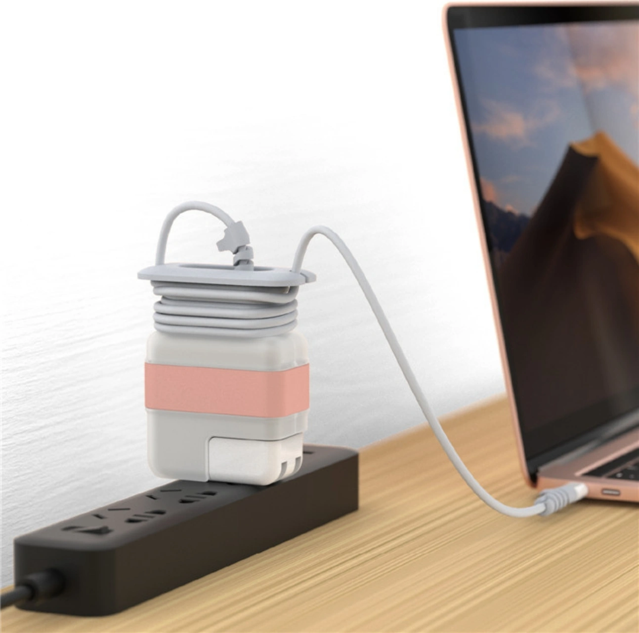 Apple Uyumlu MacBook Air 13.6 M2 M3 35w Ve Air 13 M1 30w Adaptör Kılıfı Küçük Gövde Kablo Koruma Organizer Pembe