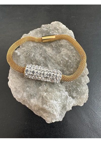 Zirkon Taşlı Mıknatıslı Kadın Çelik Bileklik 18 Cm Gold - Çelik Zirkon Taşlı Mıknatıslı Kadın Çelik Bileklik 18 Cm Gold - Çelik