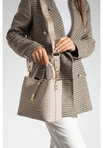 Just Polo Kadın Ters Kilit Çıtçıt Kapama Arkası Cepli El Çantası 21x23cm Taş
