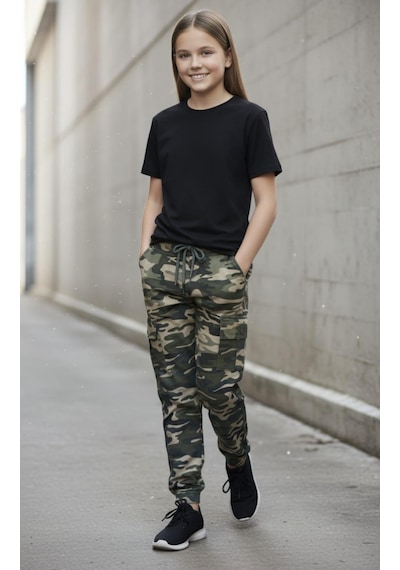 Black Steel Kız Garson Boy Kamuflaj Desen Pantolon Antrasit