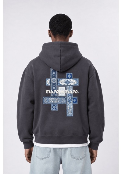 Respire Erkek Sky Patch Detaylı Oversize Hoodie Füme