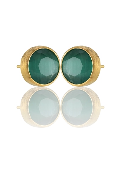 Kadir Jewellery 22 Ayar Altın Kaplama Kadın Minimal Küpe -el İşçiliği Ve Hipoalerjenik Küpe Koyu Yeşil 77047175