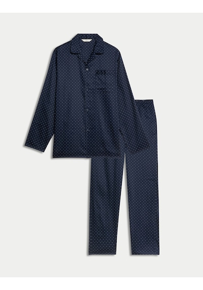 Marks & Spencer Saf Pamuklu Desenli Pijama Takımı T07004770 Lacivert