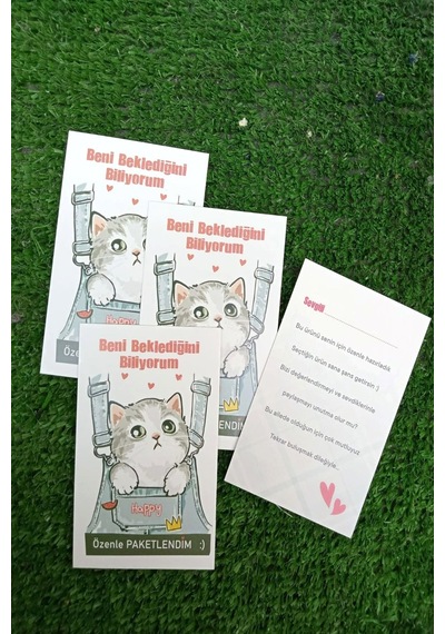 100 Happy Cat Teşekkür Kartı - Kedili Teşekkür Kartı - Not Kartı
