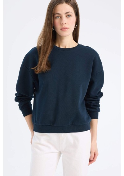 Defacto Regular Fit Bisiklet Yaka Kalın Basic Düz Sweatshirt D6645ax25sp Lacivert