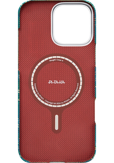 Apple Uyumlu iPhone 16 Pro Max Kılıf Magsafe Özellikli Aramid Fiber Pitaka Tactile Woven Monogram Serisi Kırmızı