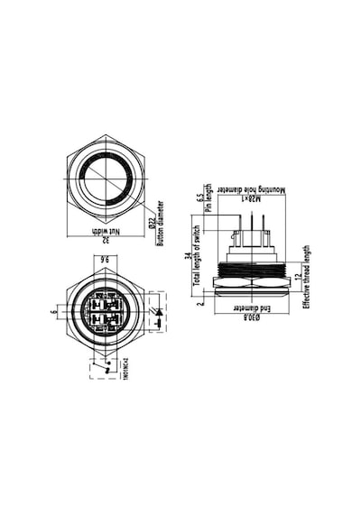 Motorobit 28B-G1-E 28Mm Çıkık Yaylı Işıklı Metal Buton - Sarı