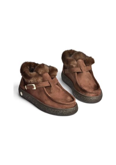 Fox Shoes Z380576302 Kahverengi Süet Yapay Kürklü Kadın Bot